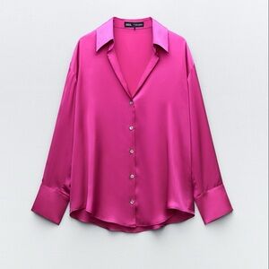 Zara Women's Pink Satin Blouse flowy shirt S 2248/872/630